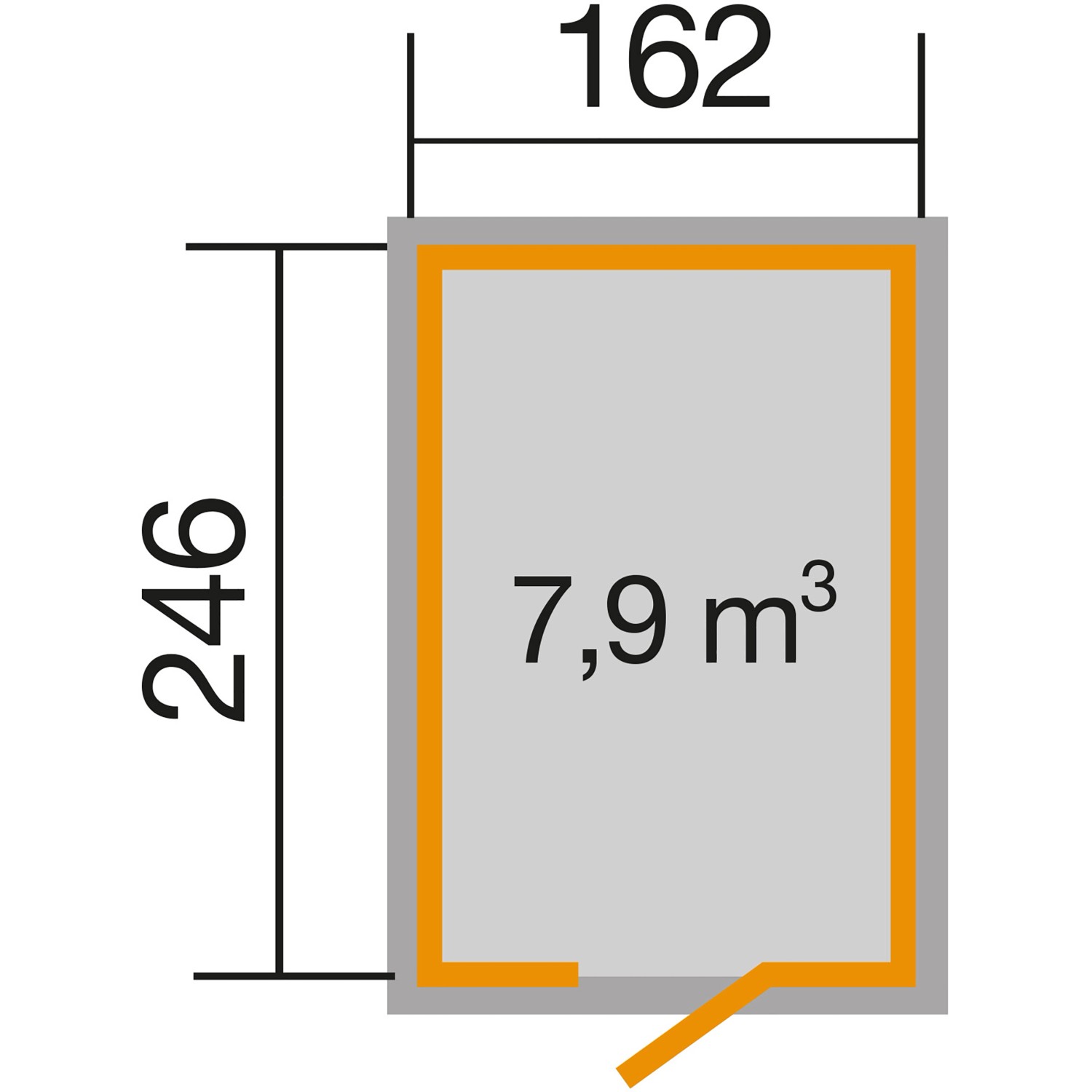 Grundriss Weka Holz-Gartenhaus Schwedenrot, 162x246 cm, 7,9 m³ Volumen.