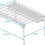 Skizze Pavillon Pergola Gazebo Florenz Wood mit Maßen, Sonnensegel teilweise geöffnet.