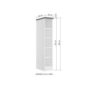 Offenes Küchenregal Gera, 30 cm breit, in Weiß/Beton Optik. Küchenschrank mit Stauraum für die Küche.