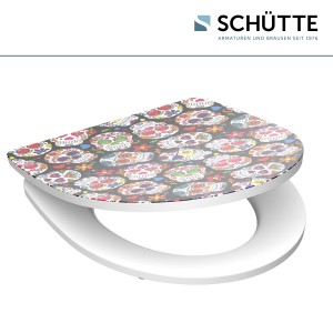 Schütte WC-Sitz Crazy Skull mit Absenkautomatik und Schnellverschluss, Totenkopf-Motiv.