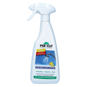 Perrycut Duschreiniger 500ml in weißer Sprühflasche für die Reinigung von Duschen.
