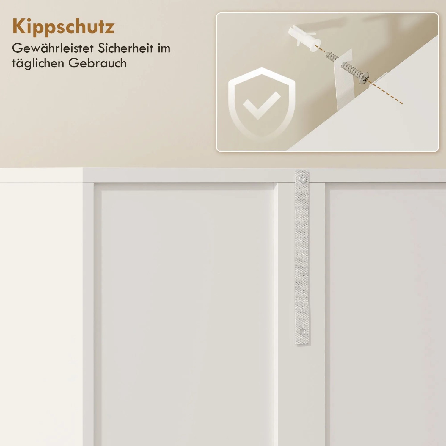 Weißer HOMCOM Badezimmerschrank mit Kippschutz-Befestigung für erhöhte Sicherheit im Bad.