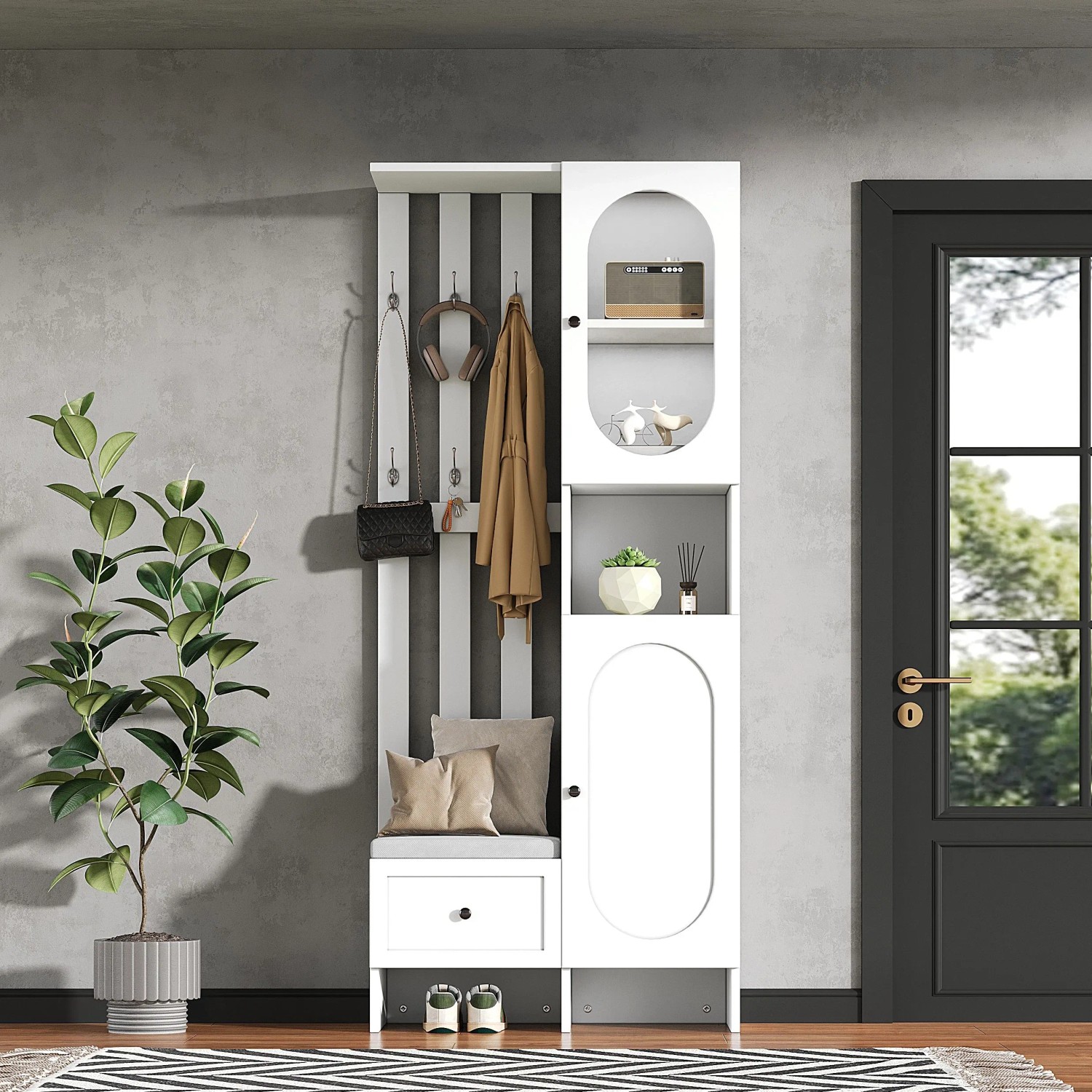 okwish Kompaktgarderobe mit 2 Schränken Gehärtetes Glas Flur 85x200x33.5cm Weiß kaufen bei OBI