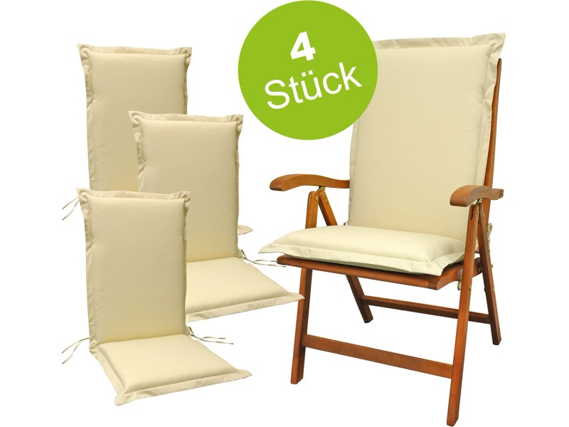 indoba® 4 x Sitzauflage Hochlehner Premium 95°C vollwaschbar Beige