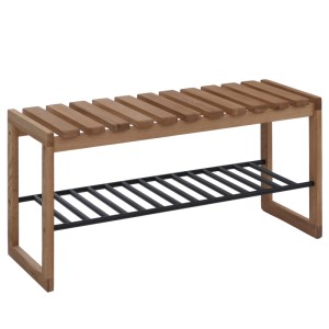 Garderobenbank P57 aus Eiche Massivholz mit Schuhablage aus Metall, 45x88x30cm