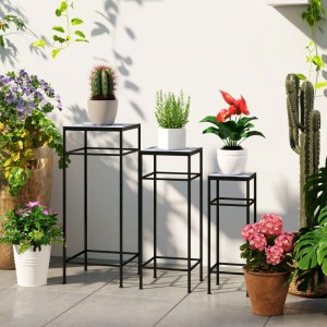 Outsunny Blumenständer-Set  Metall Fliesen Blau 28L x 28B x 71H cm