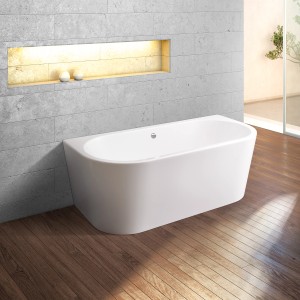 Weiße Ottofond Badewanne Modena XS, 165x75 cm, mit Ablaufgarnitur in modernem Badezimmer.