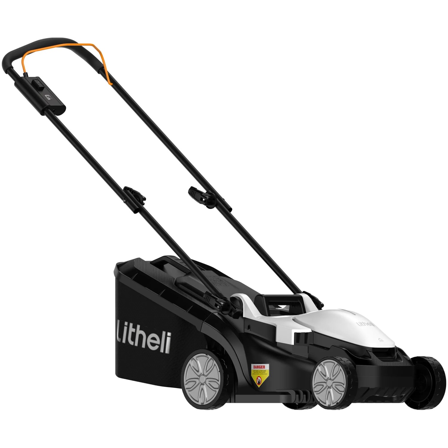 Litheli Akku-Rasenmäher U20, 20V mit Akku. Kompakter Rasenmäher in Schwarz/Weiß.