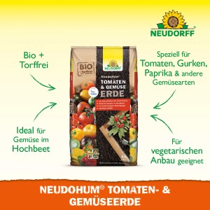 Neudorff Neudohum Tomaten- und Gemüseerde, 40 l Sack. Torffreie Bio-Erde für Tomaten, Gurken und Gemüse.