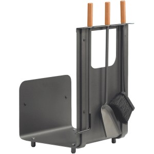 Lienbacher Holzkorb mit Kamingarnitur 3-teilig, Anthrazit beschichtet