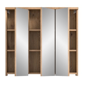 Spiegelschrank Eiche, 80x75x20cm, mit Spiegelfront und offenem Stauraum für Badutensilien.