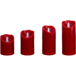 4 rote LED-Kerzen im Set mit schwingender Flamme, dimmbar und mit Fernbedienung.