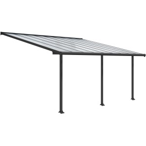 Moderne Palram Olympia Terrassenüberdachung 3x5.5 in Anthrazit mit klarem Polycarbonat-Dach.