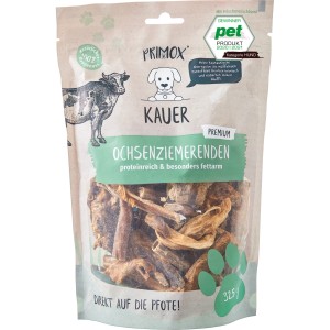 Primox Hunde-Snack Ochsenziemerenden, 325g Packung. Natürlicher Kausnack für Hunde.