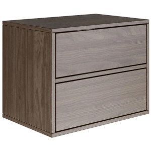 Selsey Framme Nachttisch, wandhängend, Nussbaum Optik, mit zwei grifflosen Schubladen. Modernes Design.