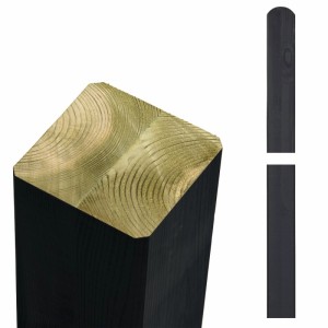 Schwarzer Zaunpfosten aus Kiefer-Leimholz, 9x9 cm, mit gerundetem Kopf für Zaunbau & Sichtschutz.