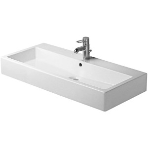 Weißes Duravit Einbauwaschbecken Vero, 100 cm breit, mit Hahnloch und WonderGliss Beschichtung.
