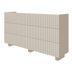 Selsey Kommode Fiorra 147 cm in Kaschmir mit sechs geriffelten, grifflosen Schubladen und ovalen Füßen. Modernes Sideboard.