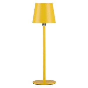 Gelbe Akku-LED-Tischleuchte Boteria, Ø 11 cm, 37 cm hoch. Dekorative Außenleuchte mit Touchdimmer.