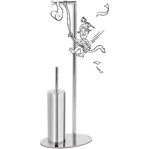 Verchromte baliv WC-Bürstengarnitur mit Papierhalter und Comic-Motiv.