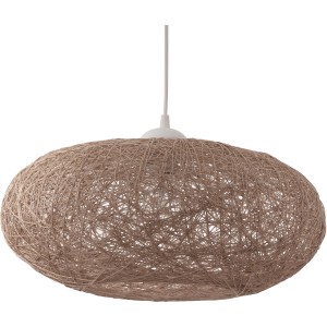 Beige Eglo Pendelleuchte Campilo mit Textilschirm, moderne Wohnraumbeleuchtung.