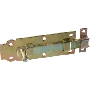 Gelb verzinkter Fensterriegel mit Knopf, 120x45 mm, zur Fenstersicherung.