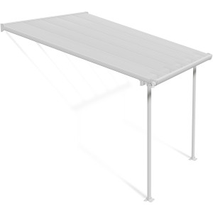 Weiße Palram Canopia Terrassenüberdachung Feria 3x3.05 mit Polycarbonat-Dachplatten und Aluminiumrahmen.