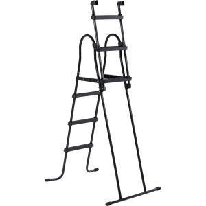 Schwarze EXIT Poolleiter für Rahmenhöhen 91-107 cm mit Handlauf und Anti-Rutsch-Sprossen.