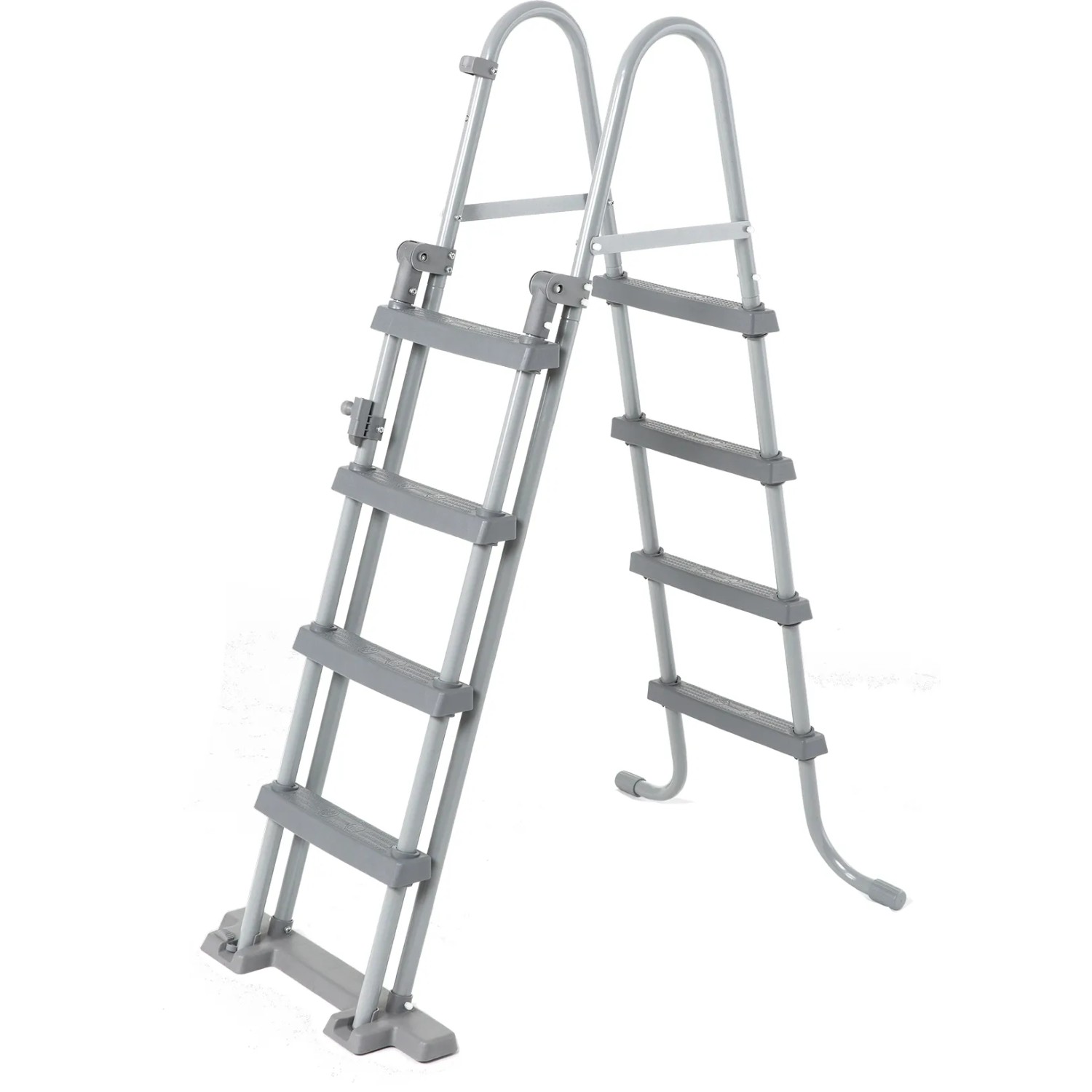 Graue Sicherheitsleiter für Chemoform Stahlwandpool Set Steely Supreme, 132 cm hoch.