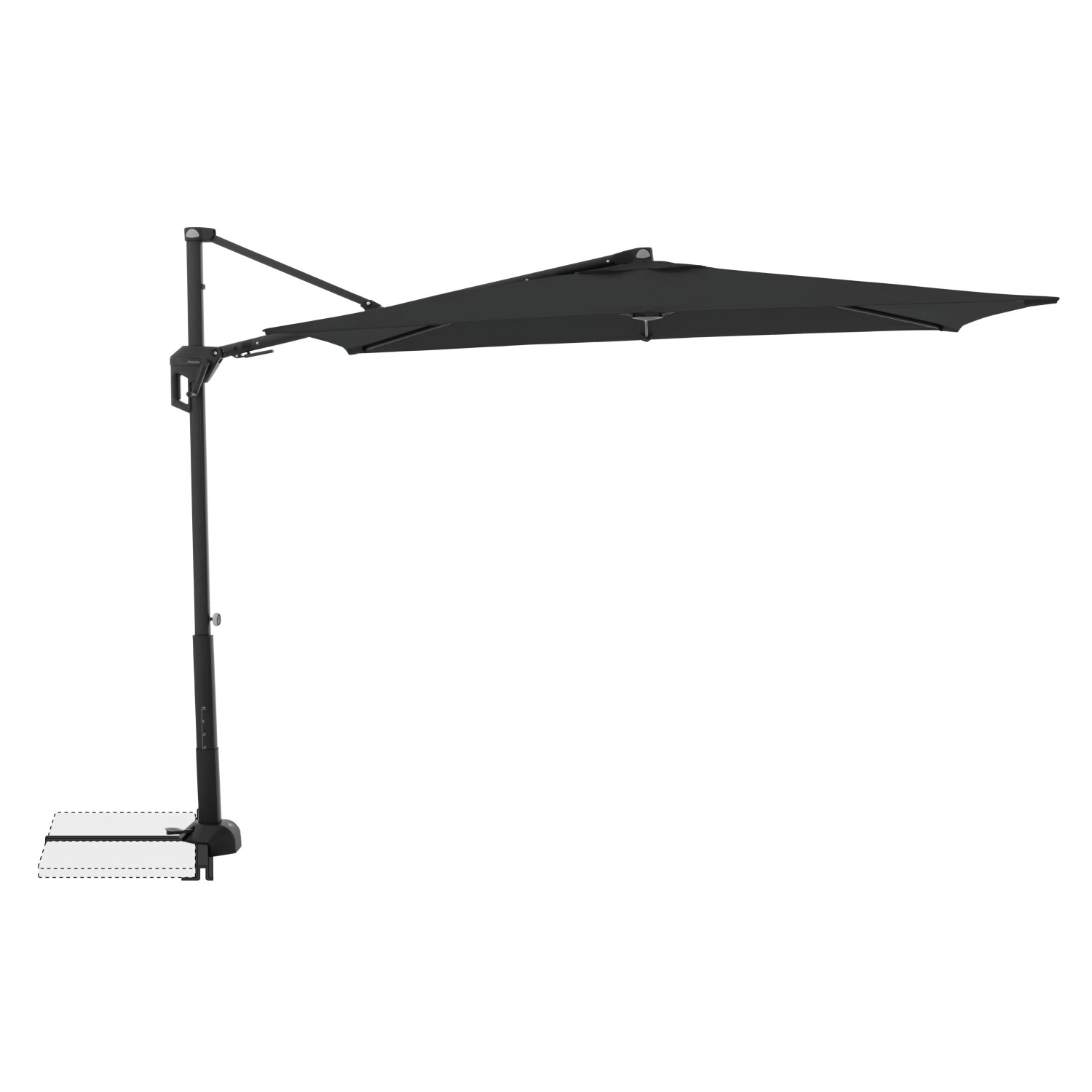 Rechteckiger, anthrazitfarbener Doppler Balkonschirm Active Green Edition, 240x135 cm, mit Standkreuz.