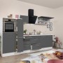 Respekta Premium Küchenzeile 300 cm in Grau Hochglanz/Weiß mit E-Geräten und Apothekerschrank.