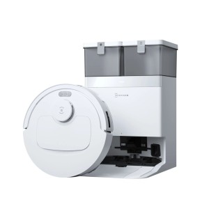 Weißer Ecovacs Saug- und Wischroboter Deebot T30C mit Reinigungsstation.