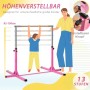 Rosa HOMCOM Gymnastik-Turnreck aus Stahl mit Buchenholzstange, höhenverstellbar (92-150cm) für Kinder.
