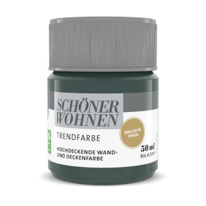 Schöner Wohnen Trendfarbe Jungle, matte Wandfarbe im 50 ml-Tiegel.