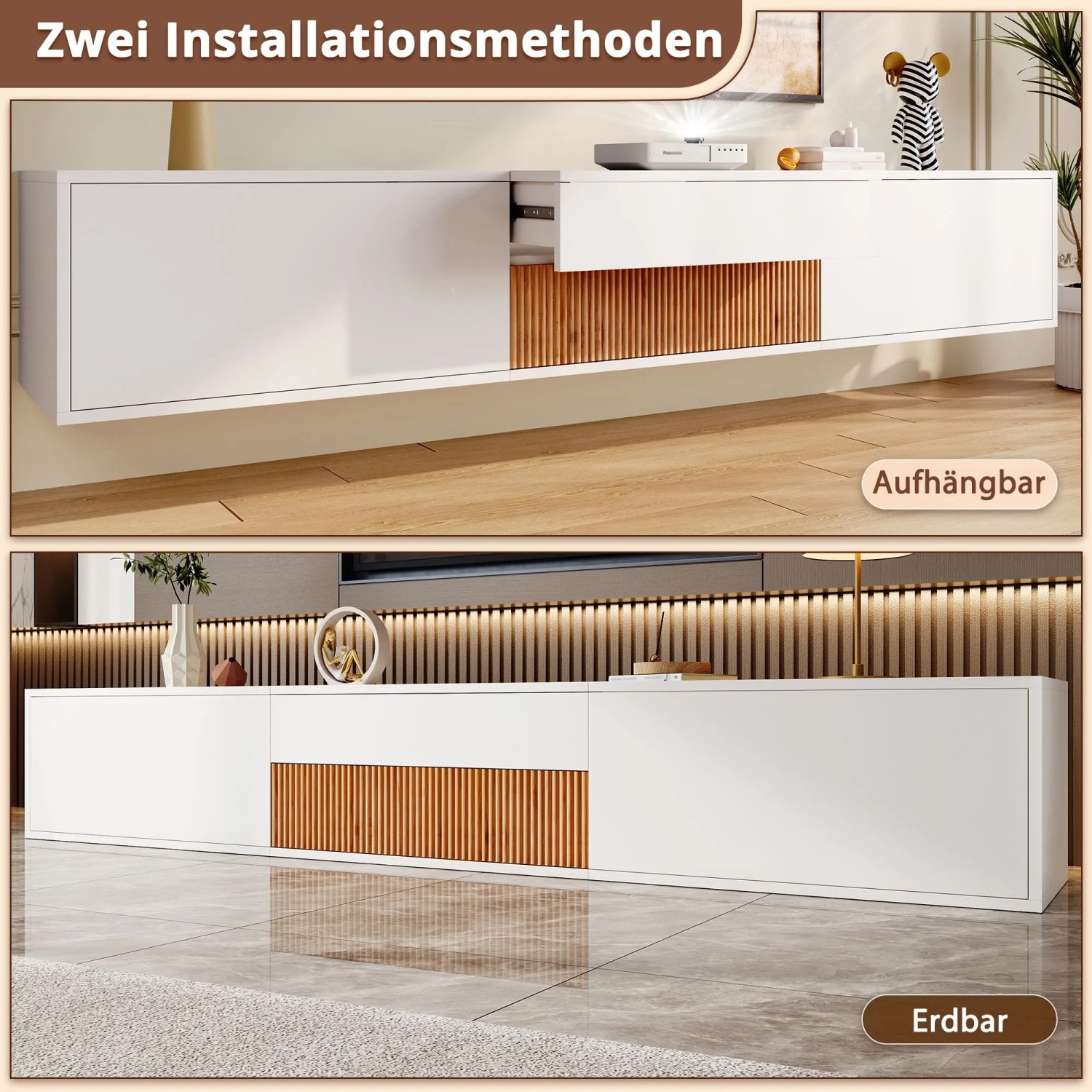 okwish TV Schrank mit Modernem Design Projektorhalter 180 x 34 x 30 cm Weiß_8