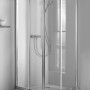 Breuer Eckeinstieg Fara 4 mit Schiebetür, Silber matt, Klarglas, 90x80 cm. Eckdusche mit Armatur.