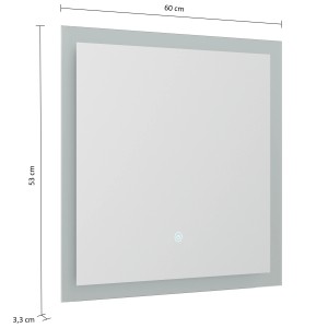 Posseik LED Spiegel 60x53 cm mit Touch-Bedienung für Bad oder Wohnraum.