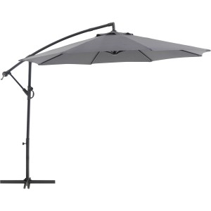 Anthrazitfarbener Ampelschirm Alvarado, Ø 300 cm, mit Kurbel und seitlichem Mast für Garten oder Terrasse.