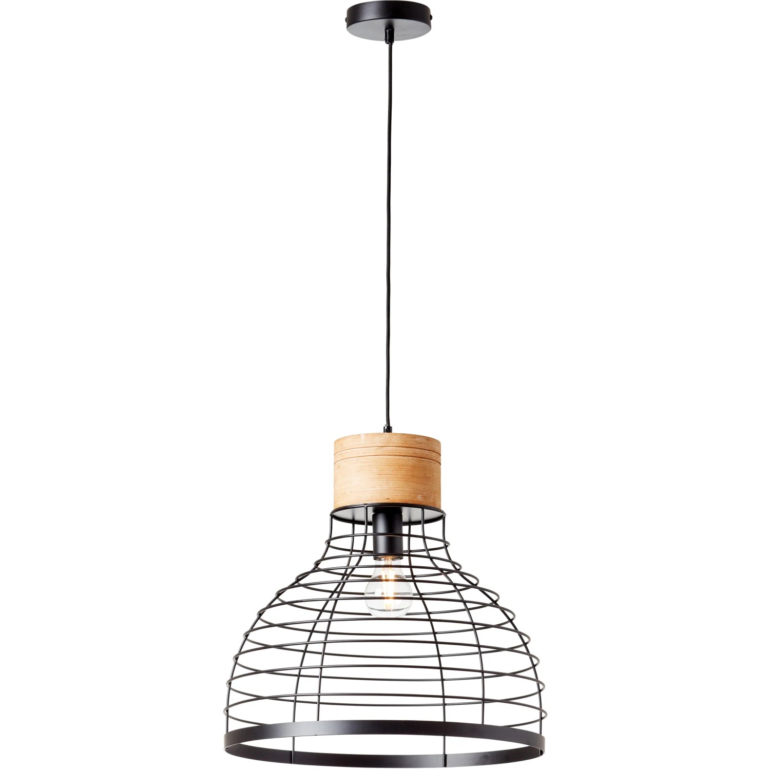 Schwarze Brilliant Pendelleuchte Avia mit Holz, Ø 47 cm, für Innenräume.