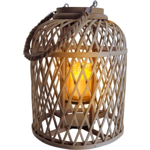 Näve Dekoleuchte Korb Braun mit Solar-LED-Kerze (Höhe 29 cm) für Garten und Balkon.