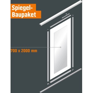Spiegel-Baupaket 200x70 cm für Schiebetüren & Schranksysteme mit Halterungen und Klebeband.