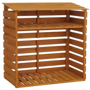 MCW Brennholzlager Q16 aus Tannenholz mit Ablage, 121x122x61cm, für Ordnung im Garten.