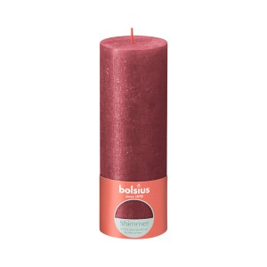 Bolsius Rustik-Kerze Shimmer, 19 cm, Rot, mit Metallic-Effekt. Stumpenkerze für stimmungsvolles Licht.