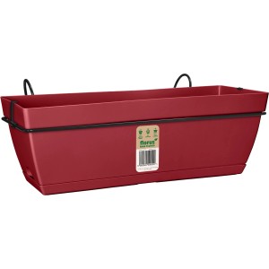 Florus Geländertopf-Set Paris, 50 cm, Dunkelrot, mit Halterung für Geländer bis 6 cm.