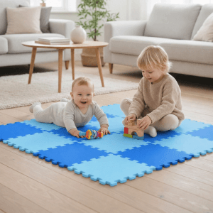 LittleTom Baby & Kinder Puzzlematte 30 x 30 cm 18 Stück Hellblau & Dunkelblau