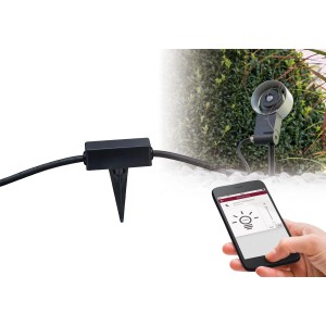 Paulmann Plug & Shine Zigbee Controller IP68 mit Erdspieß und Smartphone Steuerung im Garten.