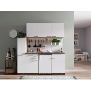 Respekta Küchenzeile KB180EYWC, 180 cm, Weiß/Eiche York Nachbildung mit Spüle und Glaskeramikkochfeld.