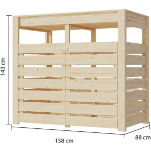 Karibu Mülltonnenbox 2 mit Hochbeet, naturbelassen, für 2 Tonnen à 240 l. Holzkonstruktion.