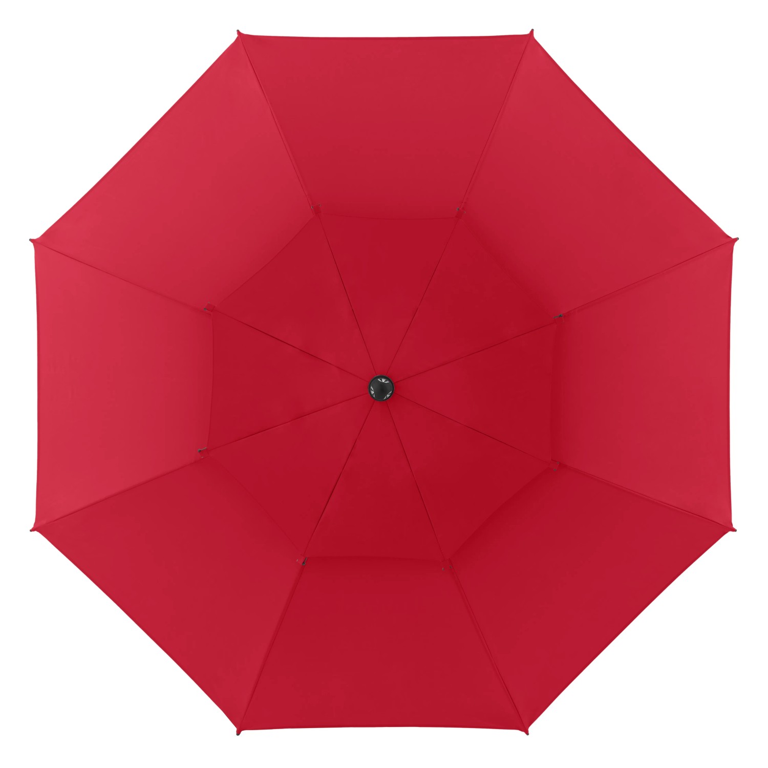 Roter Doppler Strandschirm Windprofi Neo 200 von unten, ideal für windige Tage am Strand.