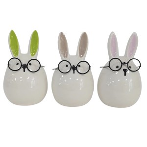 3er Set Boltze Osterfiguren Brilly, Hasen mit Brille, beige, ca. 10cm hoch.